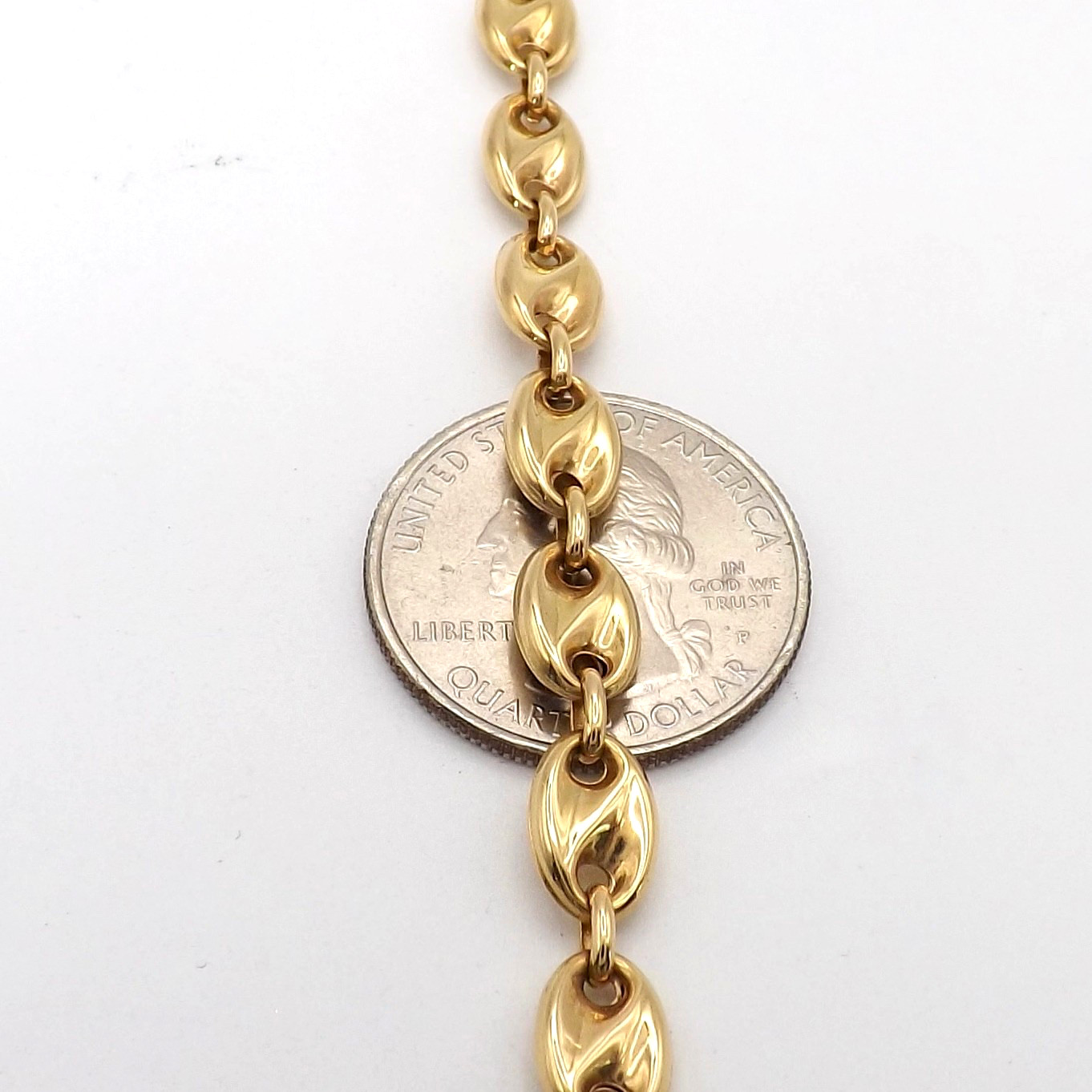 Solid 18K Gold Mariner Coffee Bean Link Necklace 750 Italy Europa Oro New 23.5in