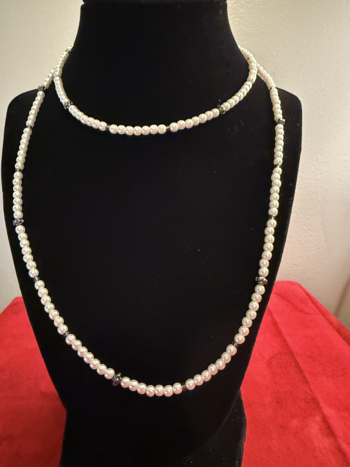 34 Inch Long Small Freshwater Pearl Necklace, Alloy Metal, 1mm Ea. Pearl