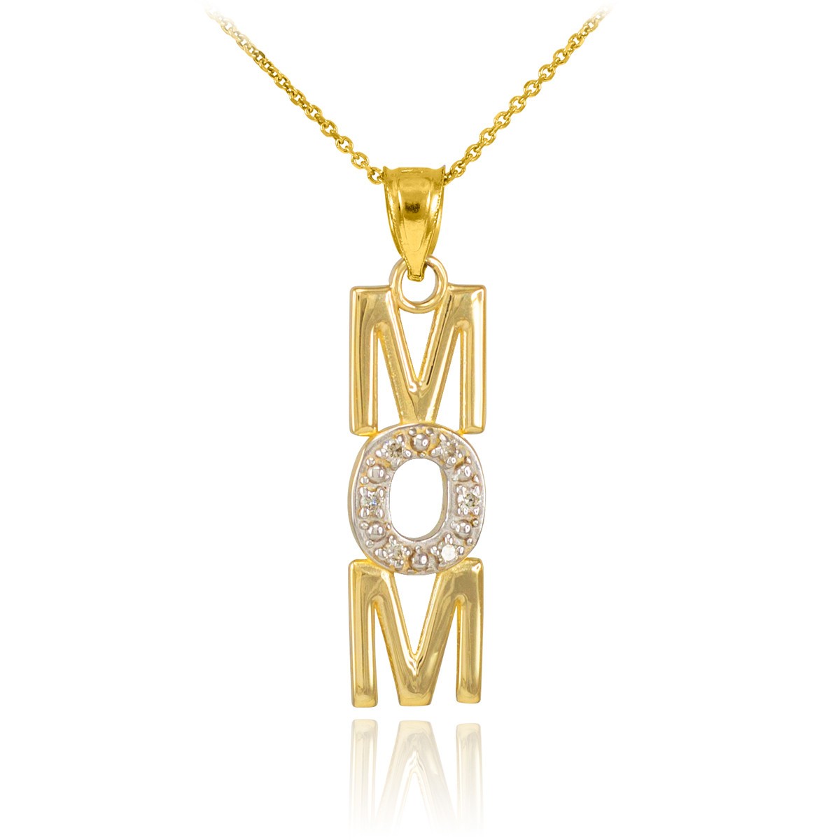 14K Solid Gold Mom Heart Diamond Studed Pendant Necklace(Yellow/Rose/White Gold)