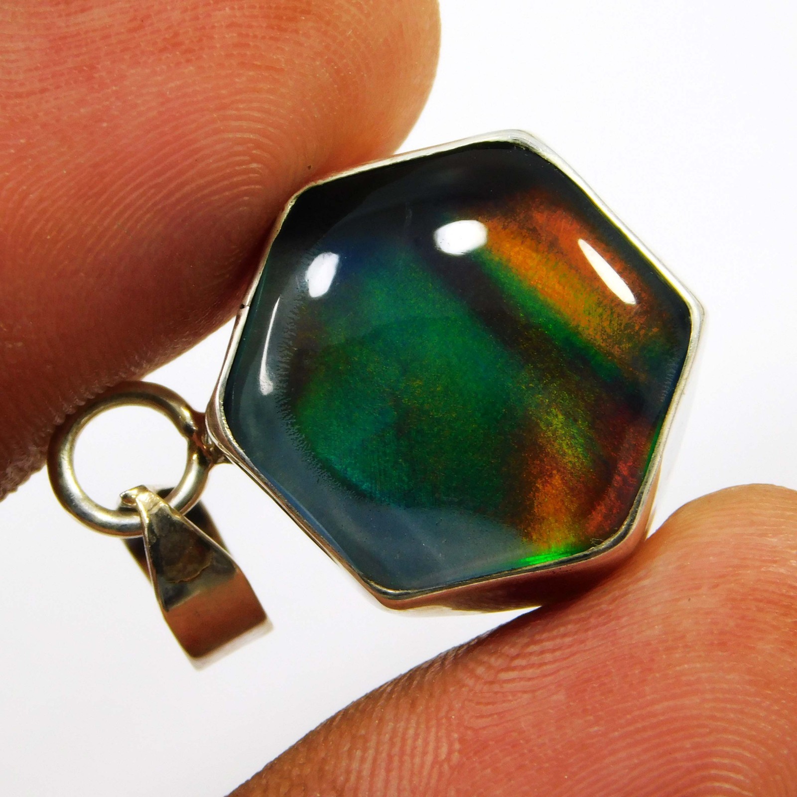 Certified 17.10 Ct Natural Aurora Opal Hexagon 925 Silver Pendant Jewelry Gift