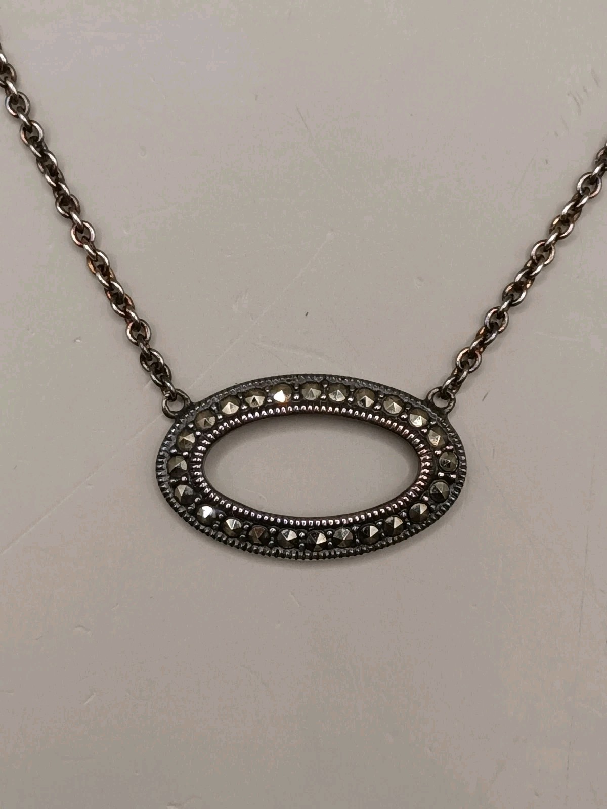 Judith Jack Sterling Silver Marcasite Y Drop Oval Pendant 16.2″