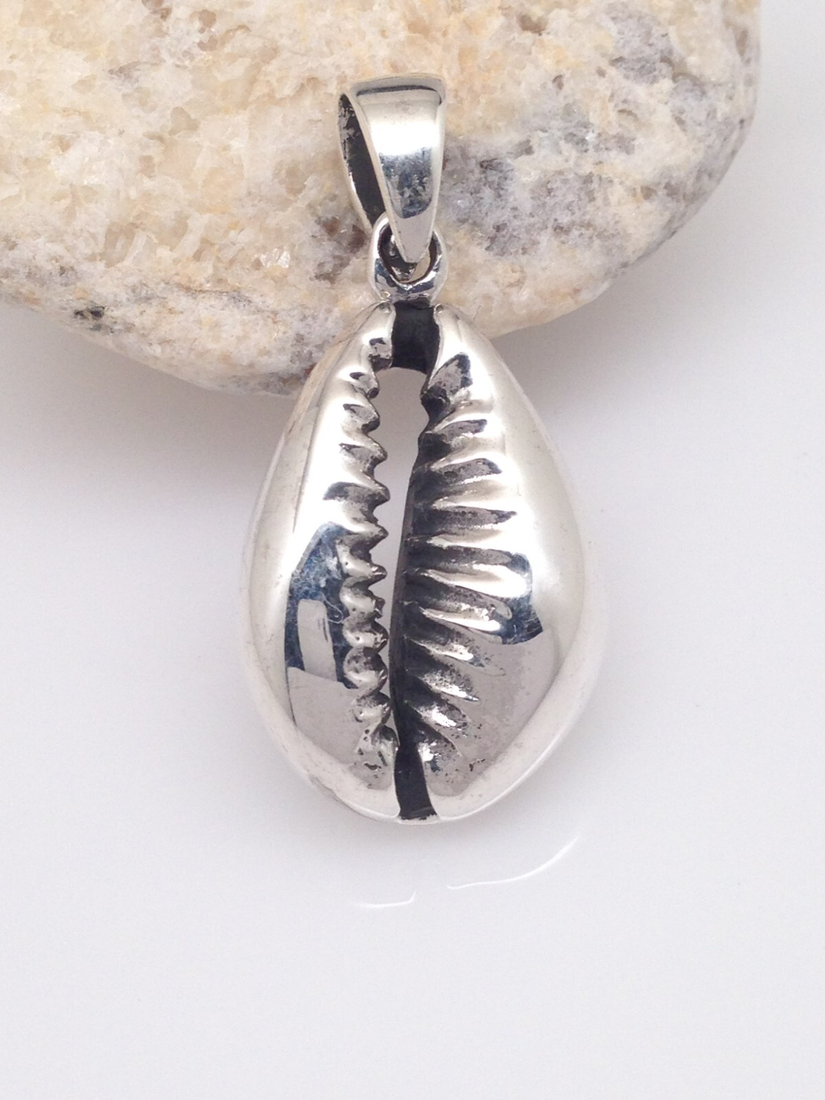 Cowry Cowrie Shell Pendant 925 Sterling Silver Heavy Beach Charm 21mm (30mm)