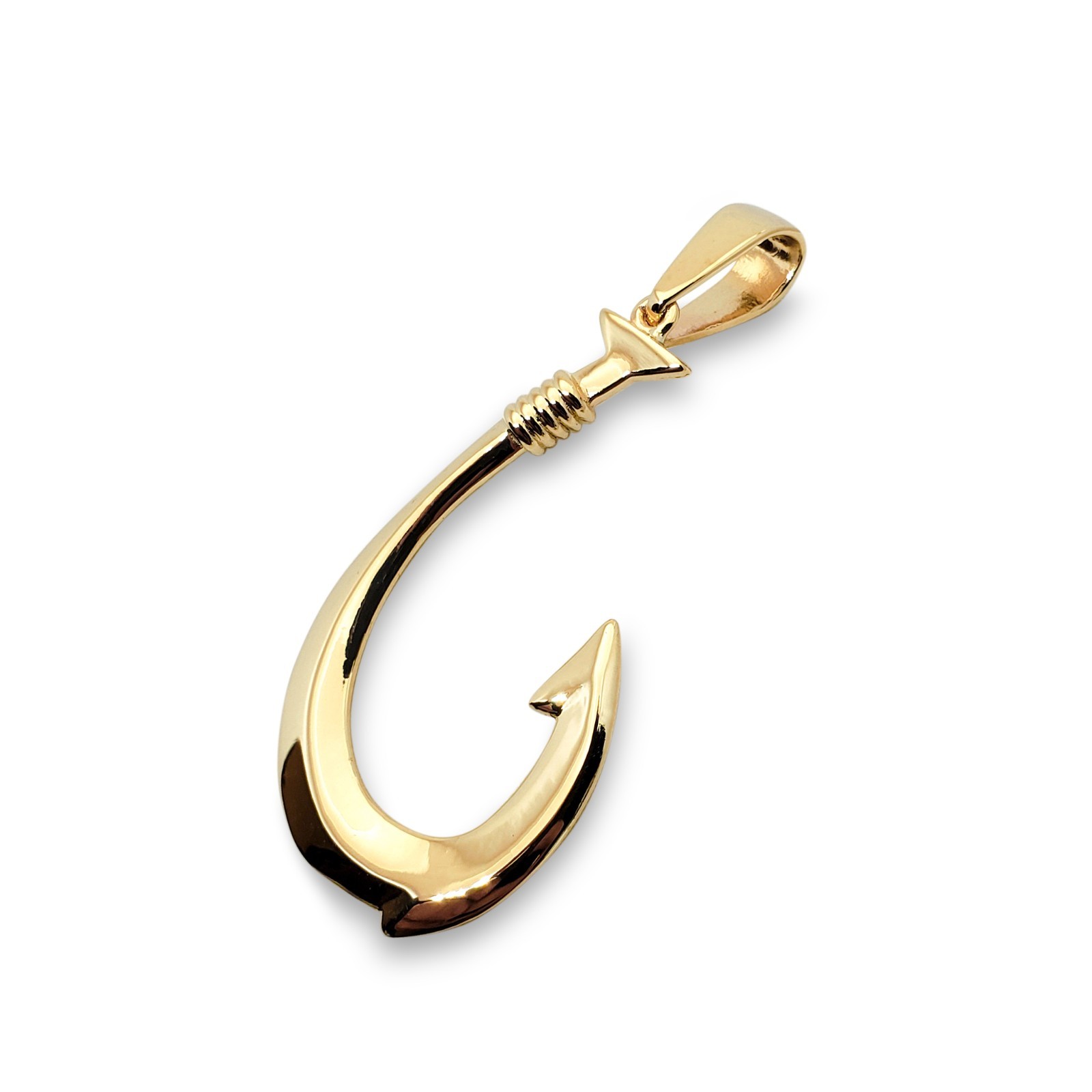 Real 18K Yellow Gold Fish Hook Pendant All Sizes Hawaiian Fish Hook Jewelry