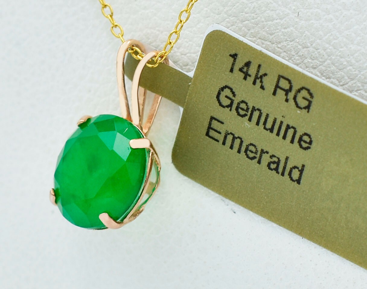 GENUINE 3.75 Cts EMERALD PENDANT 14K ROSE GOLD – Free Appraisal Service – NWT
