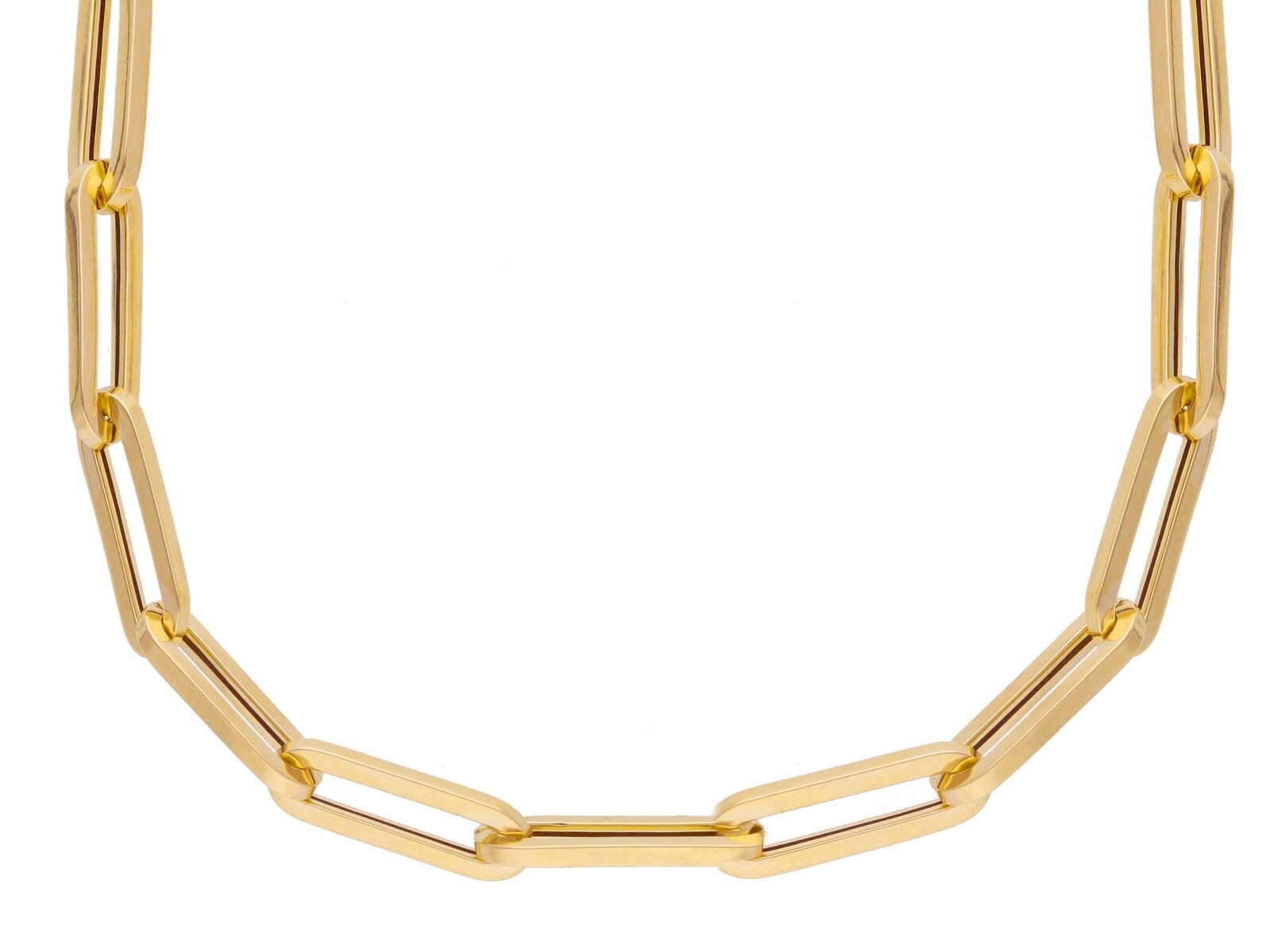 18K YELLOW GOLD CHAIN SQUARED OVAL PAPER CLIP 4x15mm LINKS, 17.7″ 45cm, ITALY