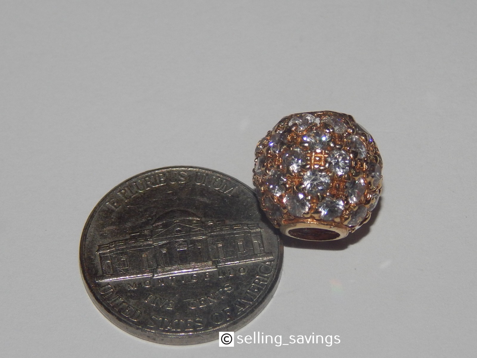 14K YELLOW GOLD CZ DIAMOND GEMSTONE 1/2 INCH DIAMETER BEAD BALL PENDANT