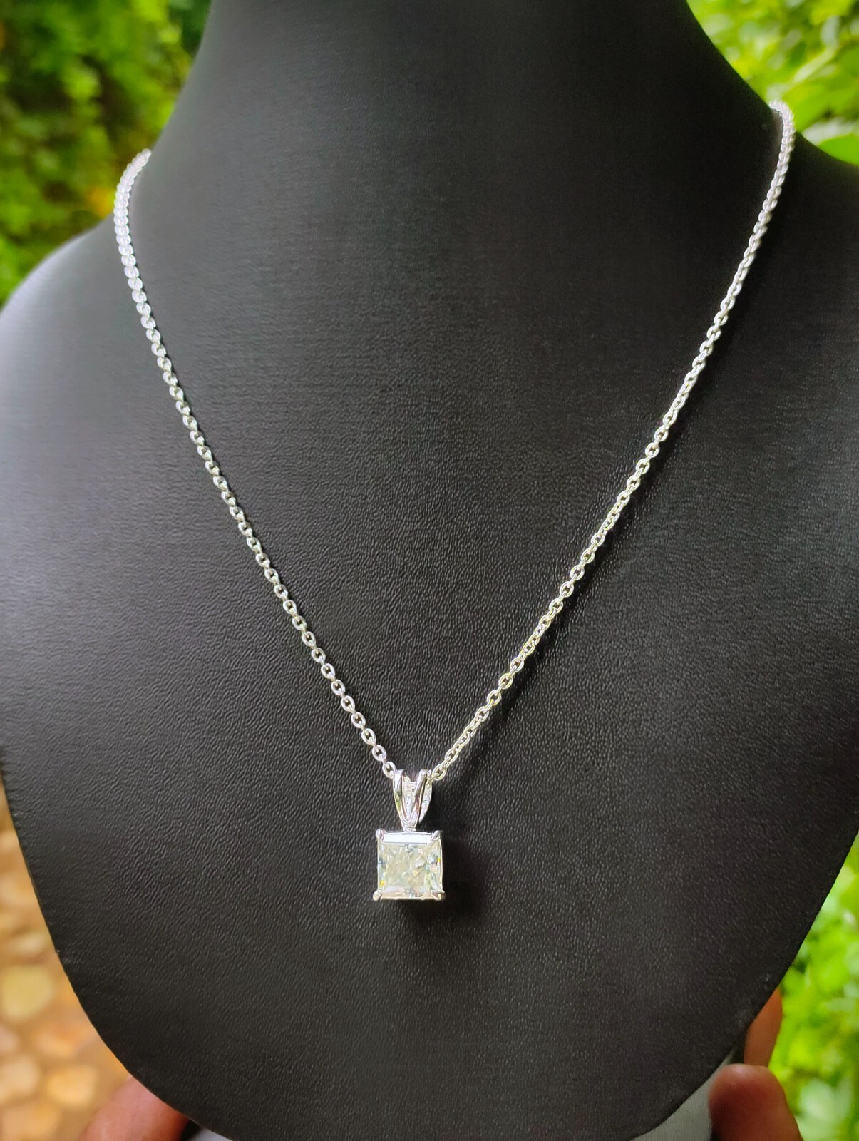 4 Ct Princess Cut White Diamond Solitaire Pendant, Free Diamond Studs