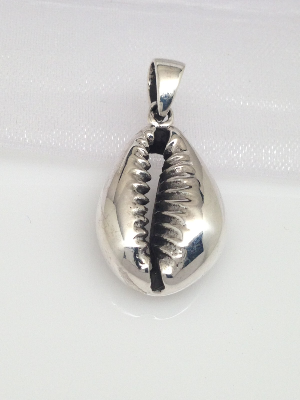 Cowry Cowrie Shell Pendant 925 Sterling Silver Heavy Beach Charm 21mm (30mm)