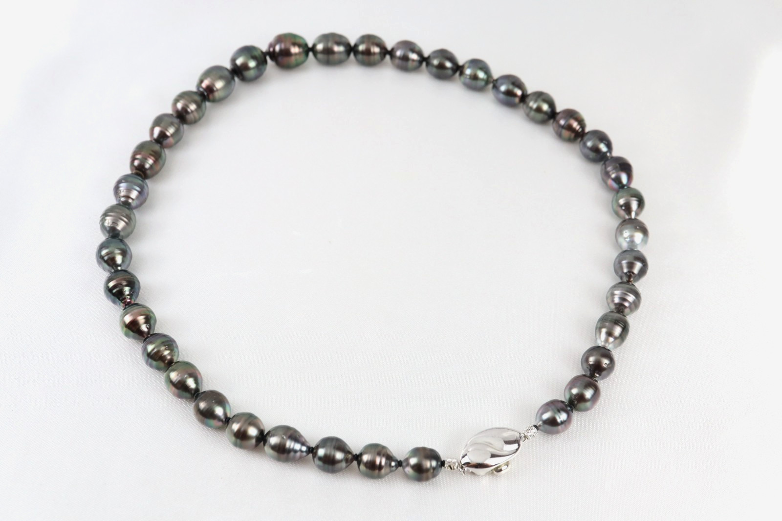 Black South Sea Pearl Necklace 8-12mm 18″ Silver Clasp Japan Jewelry Maki