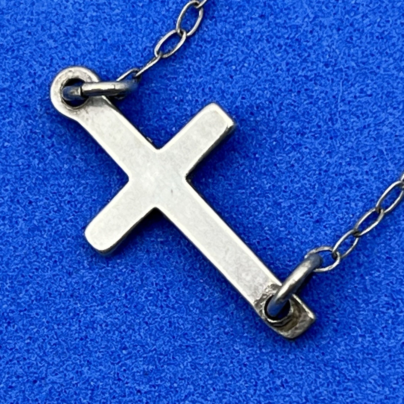 Sterling Silver Minimalist Cross Necklace Horizontal Crucifix Religious 925 16″