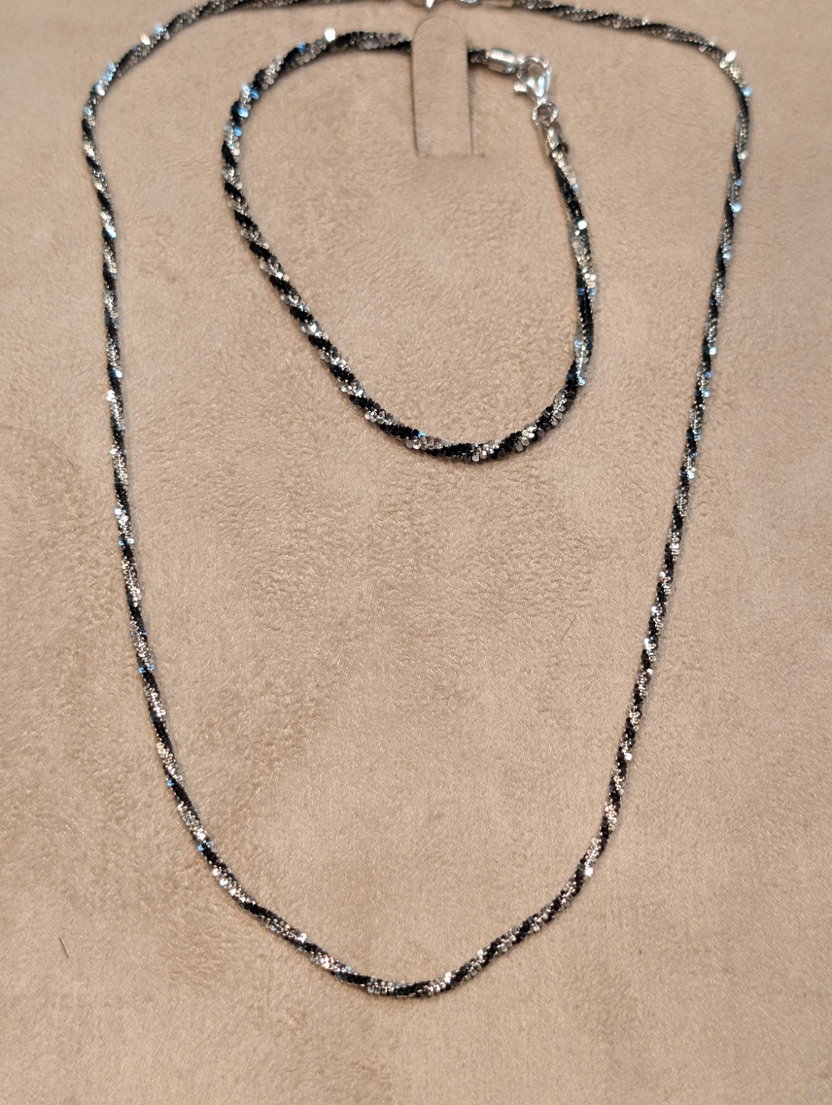 925 Silver Black and silver two-tone Margarita rope chain necklace and bracelet