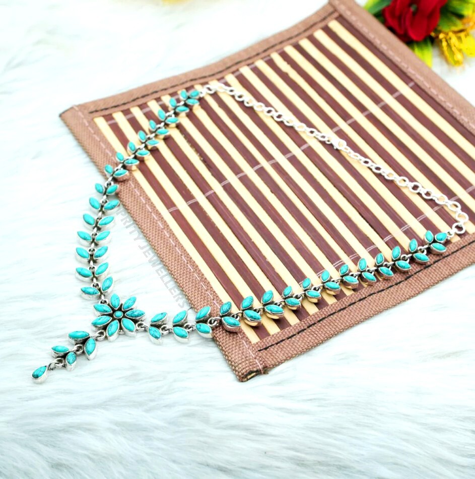 Natural Turquoise Necklace 925 Sterling Silver Handmade Gemstone Jewelry