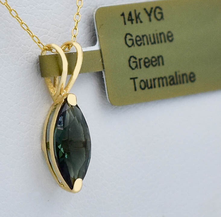 GENUINE 1.26 Cts GREEN TOURMALINE PENDANT 14k YELLOW GOLD – Free Appraisal