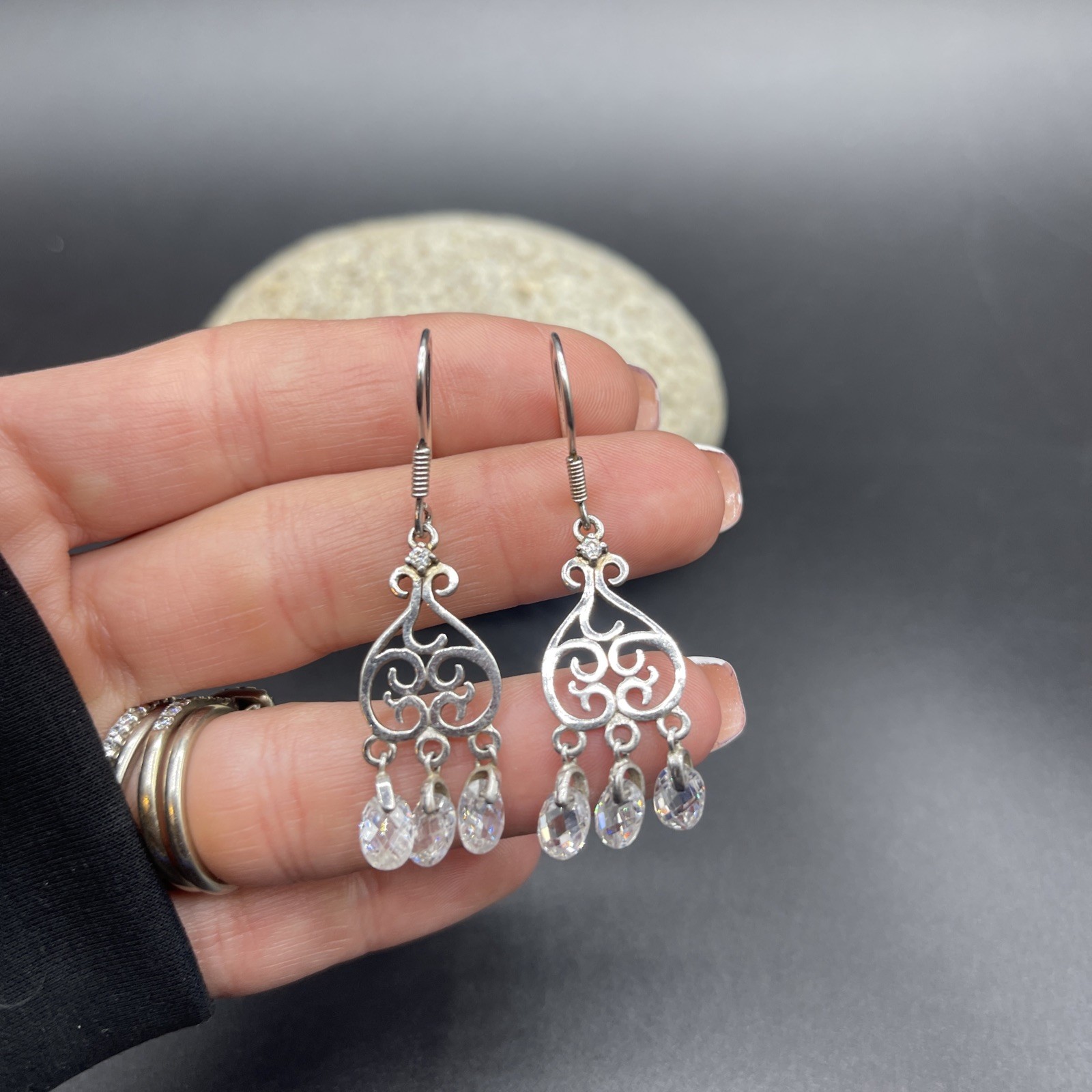Stunning 925 Sterling Silver Dangle Earrings **A MUST SEE BEAUTIFUL** #I190