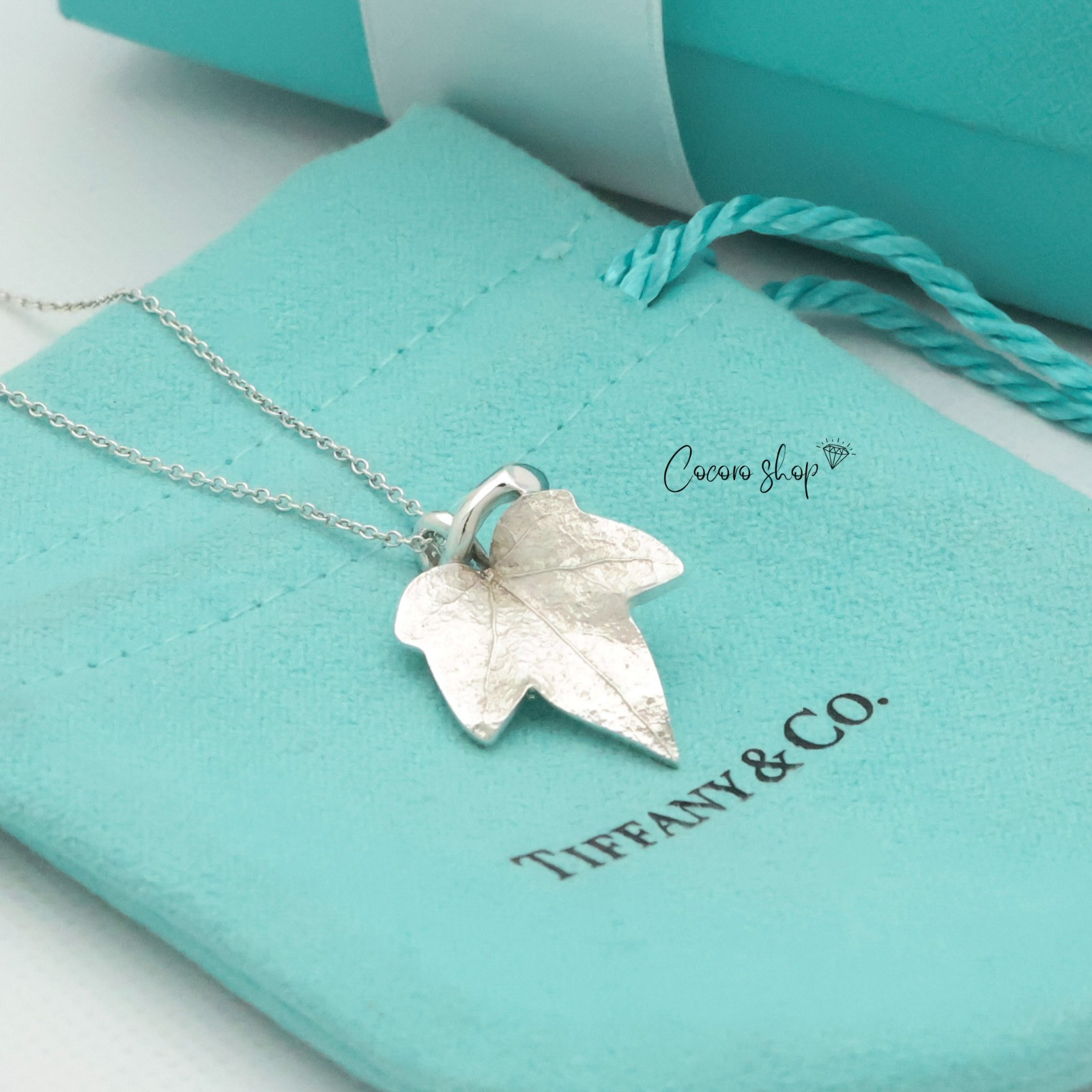 Authentic Tiffany & Co. Maple Leaf Pendant Necklace 18.1″ Silver w/Pouch