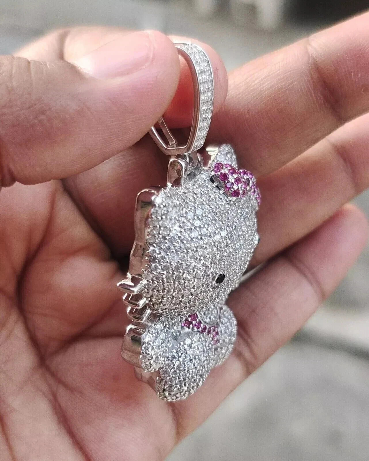 2Ct Round Lab Created Diamond Hello Kitty Cartoon Pendant 14K White Gold Plated