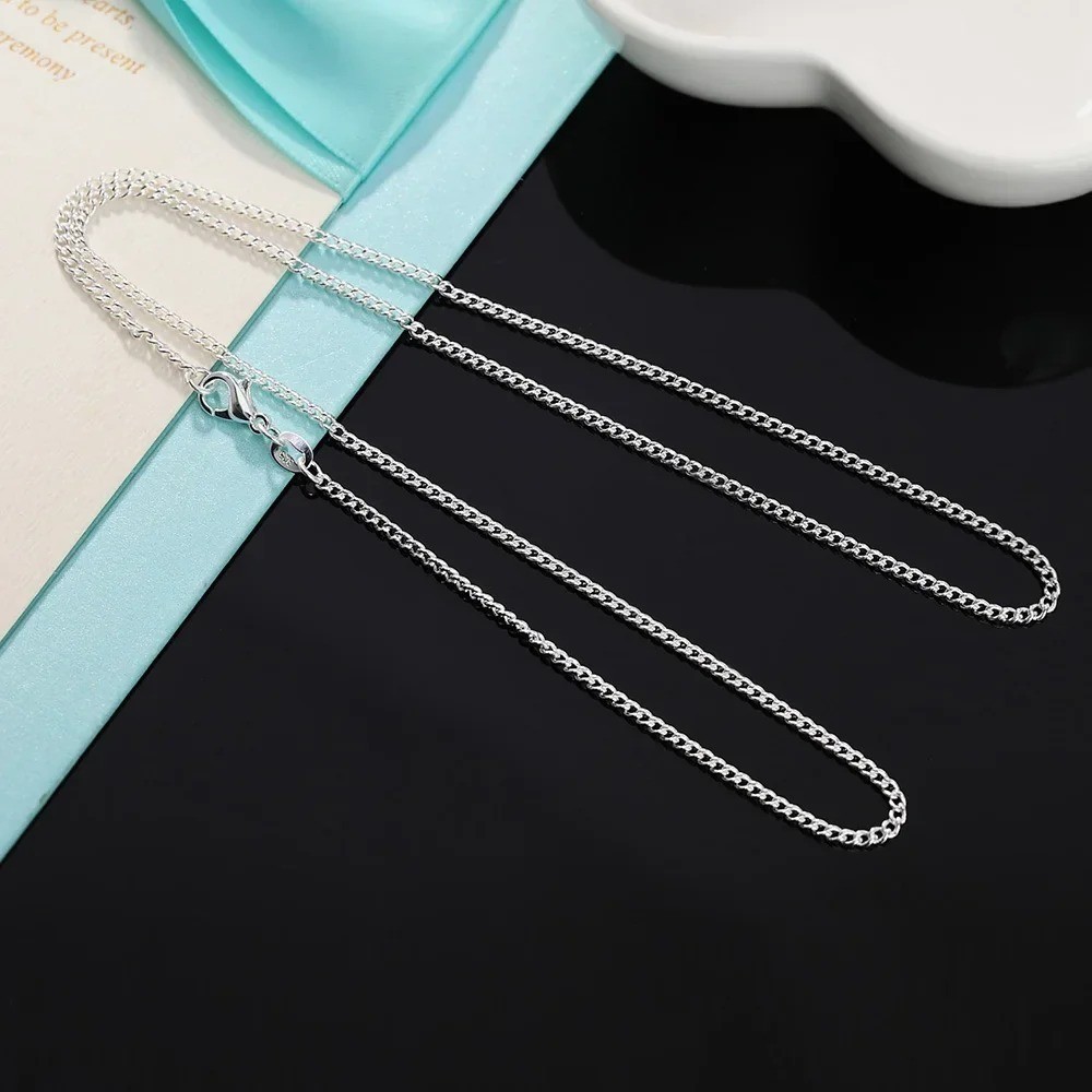 925 Sterling Silver 2mm Chain Necklace 16-30in Women Men Jewelry