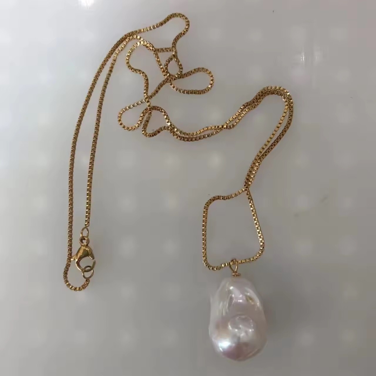 Cultured Baroque Pearl 18k Plated Box Chain Necklace in Gift Box – Real Pearls