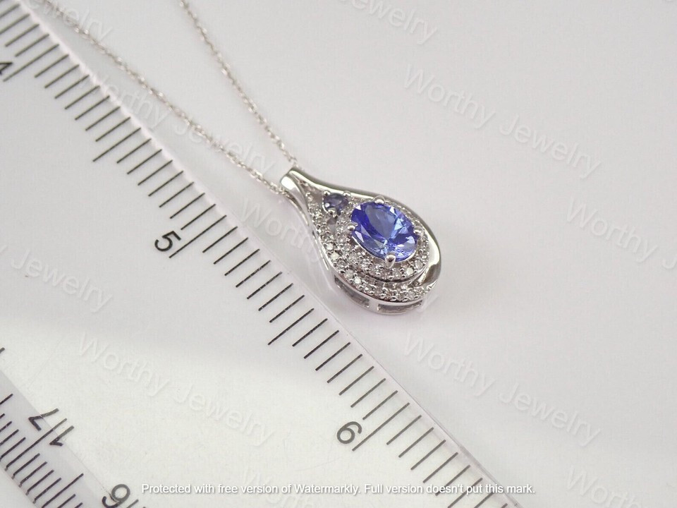 2.00Ct Oval Cut Lab Created Tanzanite Halo Pendant 14K White Gold Silver Plated