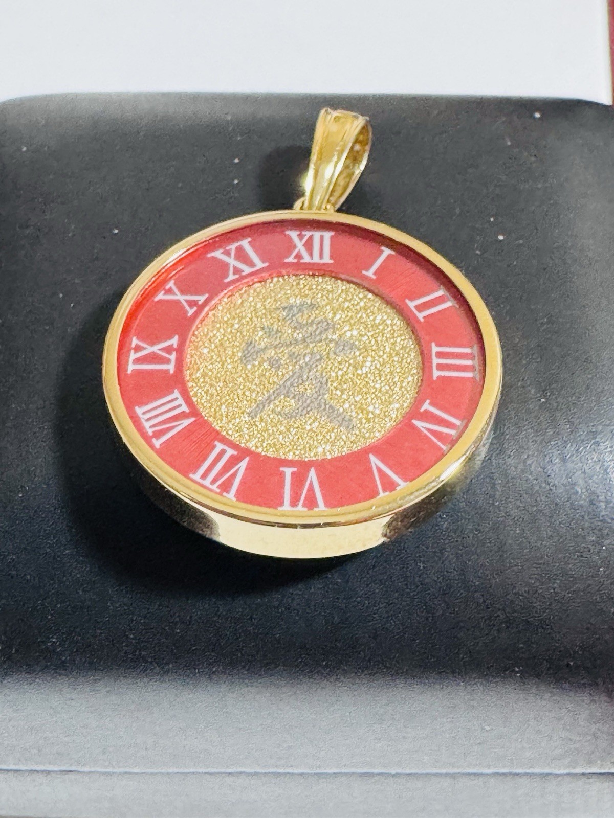 K18 Japan Real Gold Pendant Love Red & Gold 6.8g Reversible w/ Glass on Top