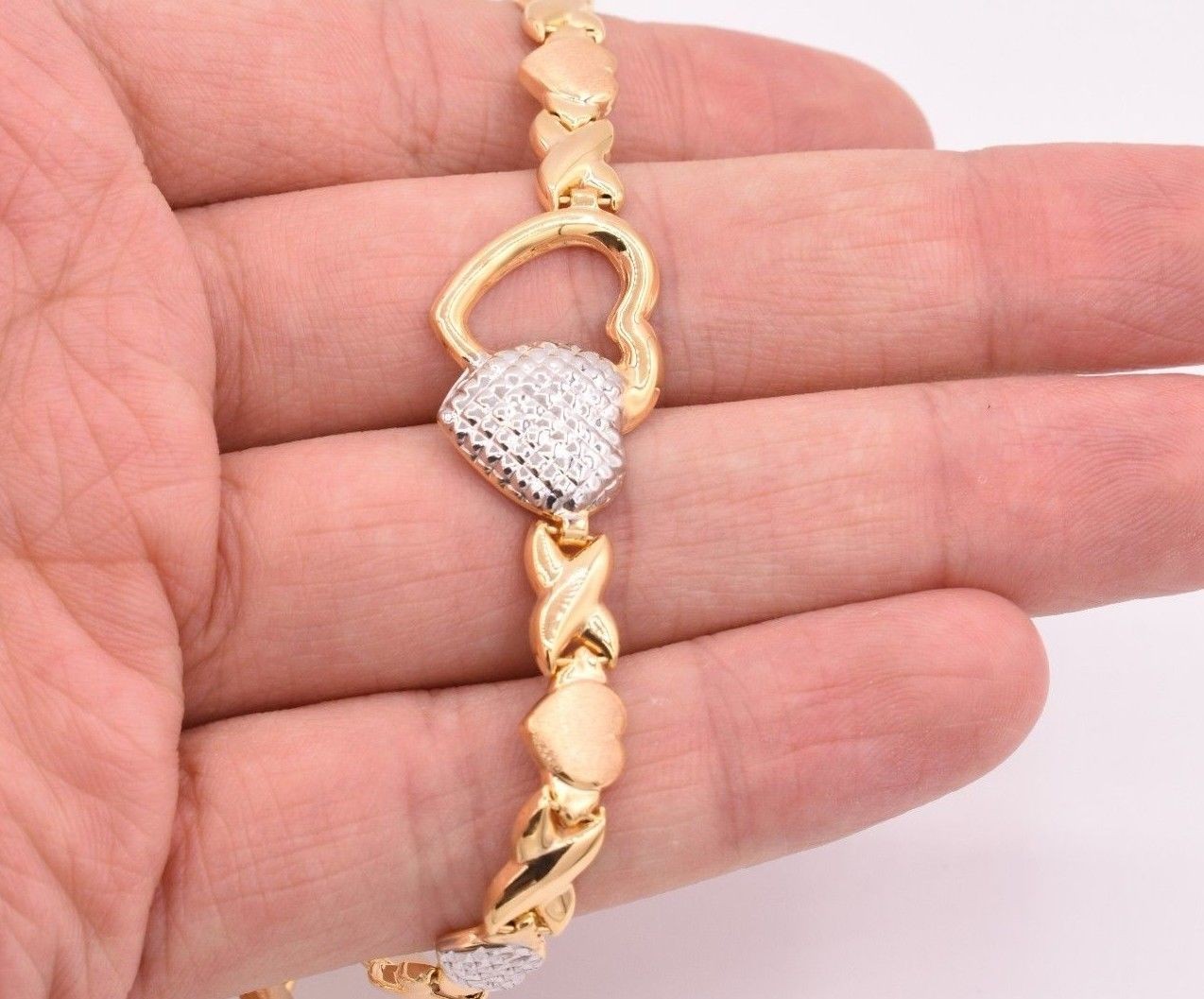 Hearts & Kisses Diamond-Cut Chain Necklace 14K Yellow White Gold-Plated Silver