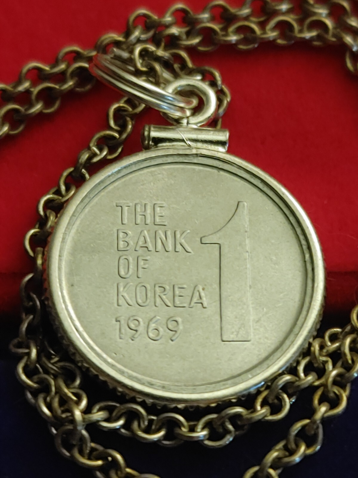 1969 S Korea Rose of Sharon, Hibiscus Coin Pendant Sterling Silver Chain W Box