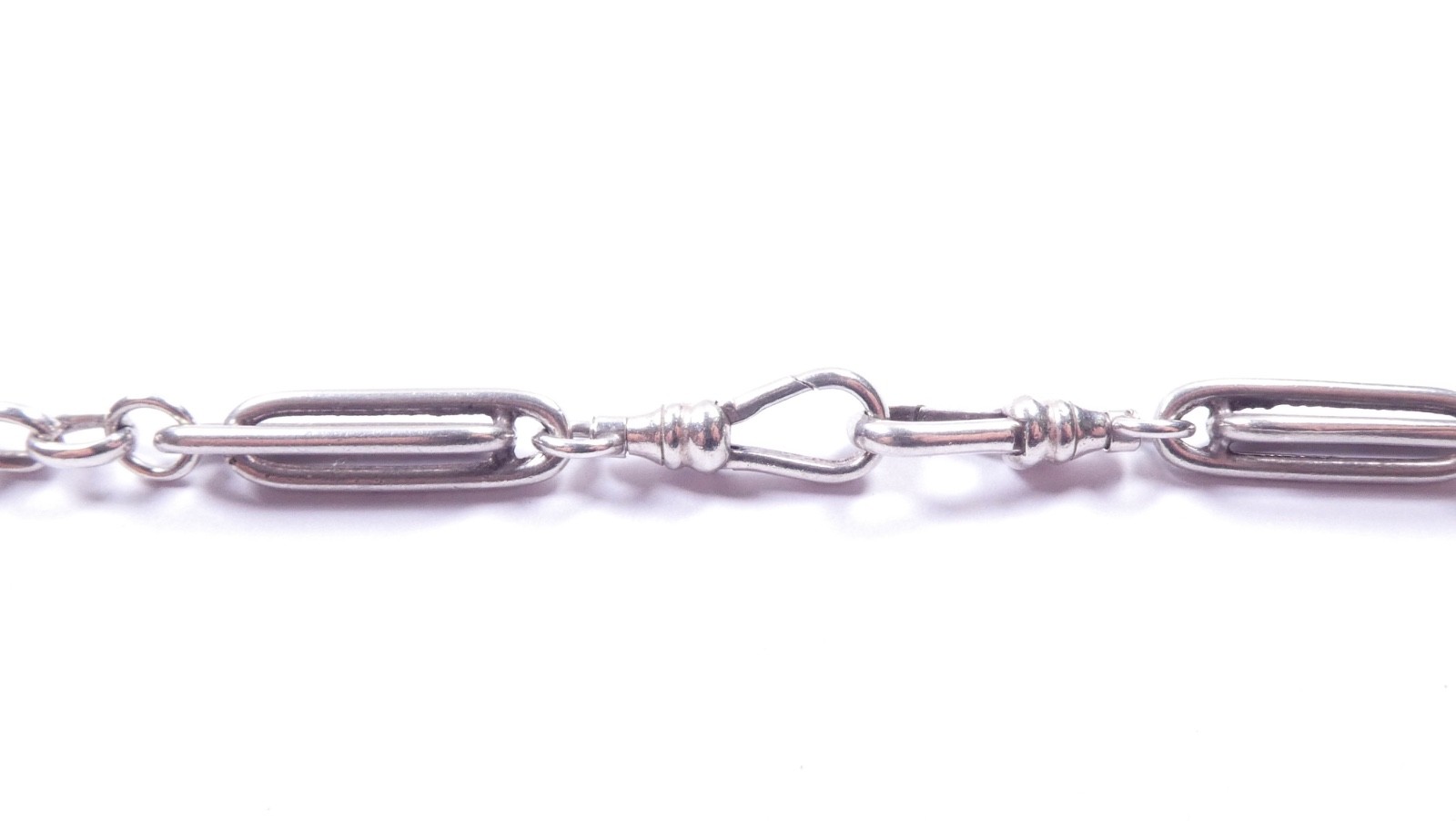 Trombone Link Albert Necklace Chain With T Bar 925 Sterling Silver Double Catch