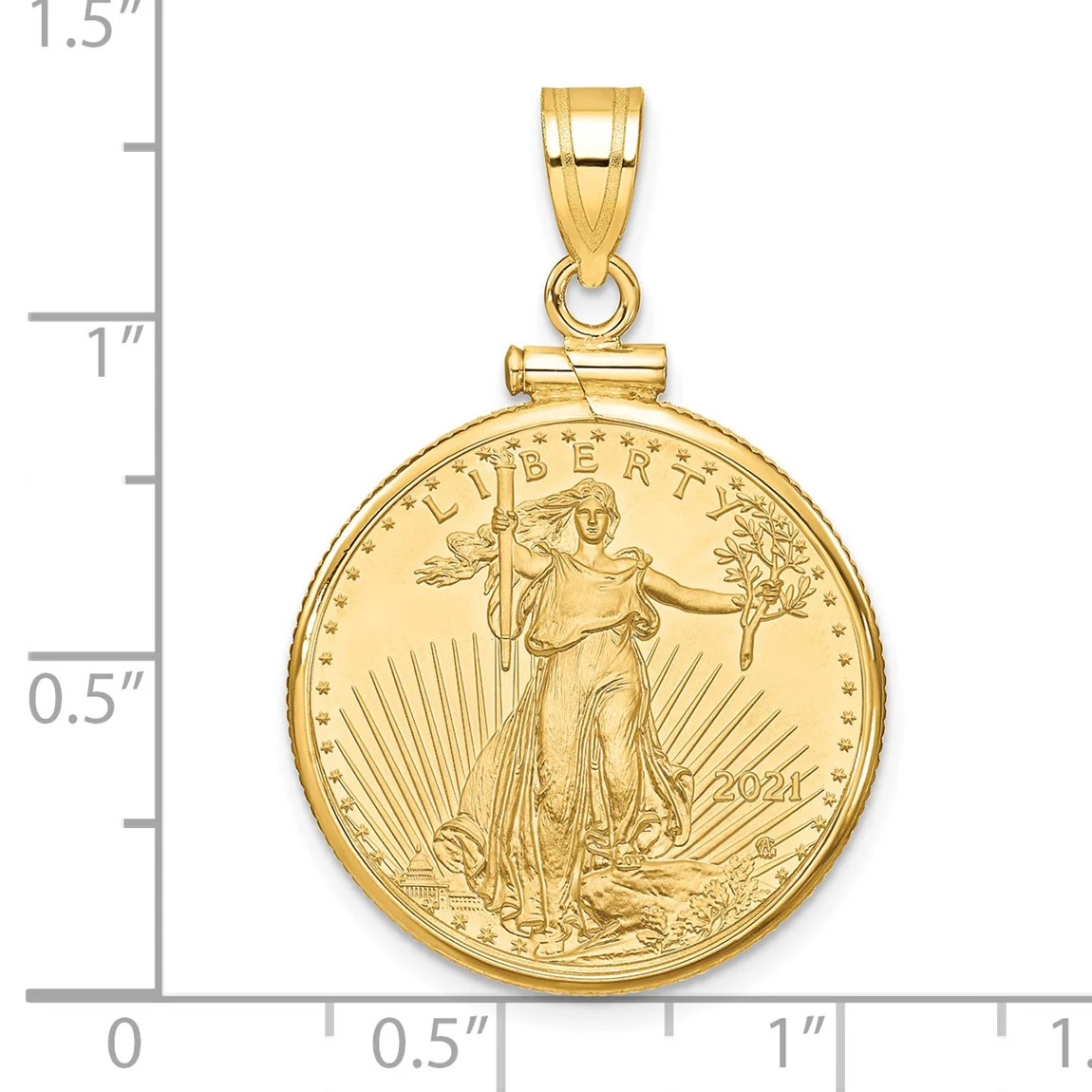 14k Gold Polished Mounted 1/4oz American Eagle Screw Top Coin Bezel Pendant