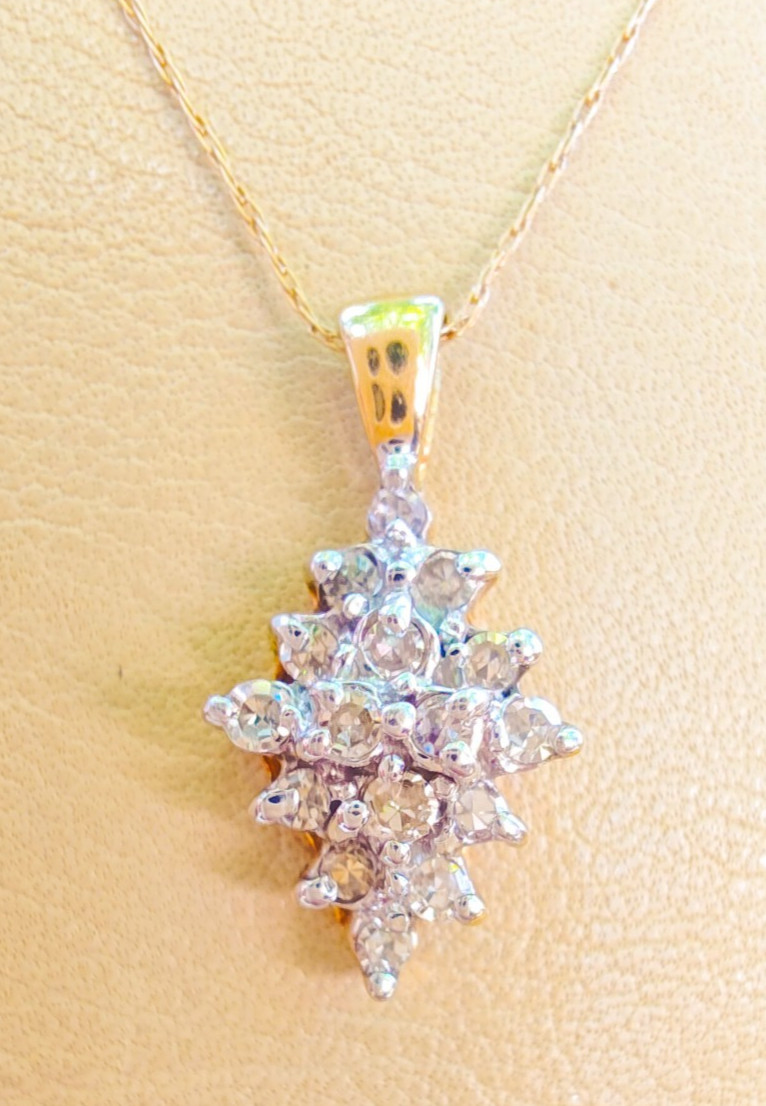 10K Yellow Gold .20CT Natural Diamond Marquise Pendant Necklace 20″ Vintage 1.5g