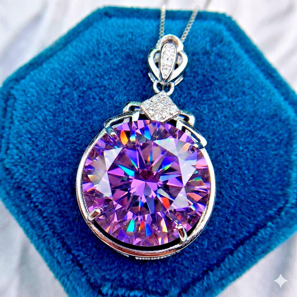 20 Ct Certified Purple Diamond Solitaire Necklace, FREE Diamond Studs