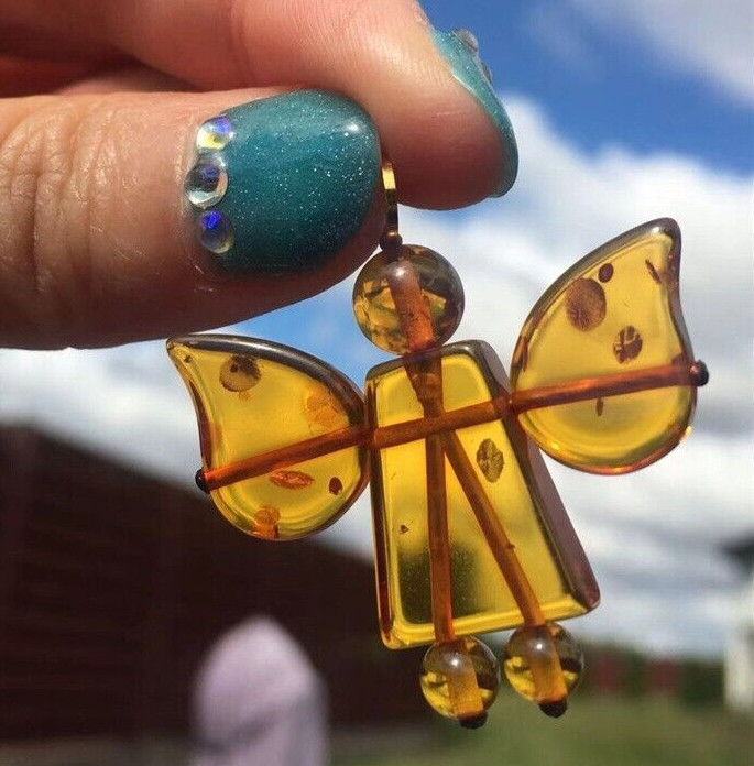 Authentic Baltic Amber Angel Pendant Charm With Gift Box For Children Adults