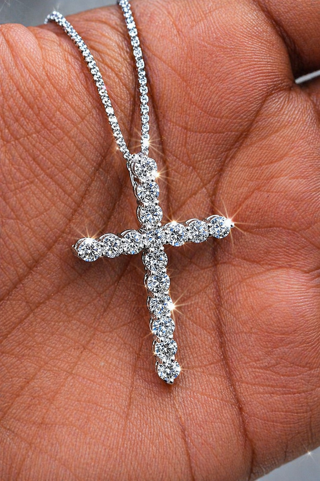 Certified 4ct Diamond Cross Pendant 14k White Gold Oval Excellent Round Cut