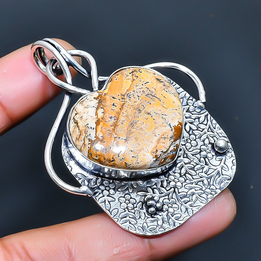 Picture Jasper Handmade 925 Sterling Silver Jewelry Pendant 2.65″ W590