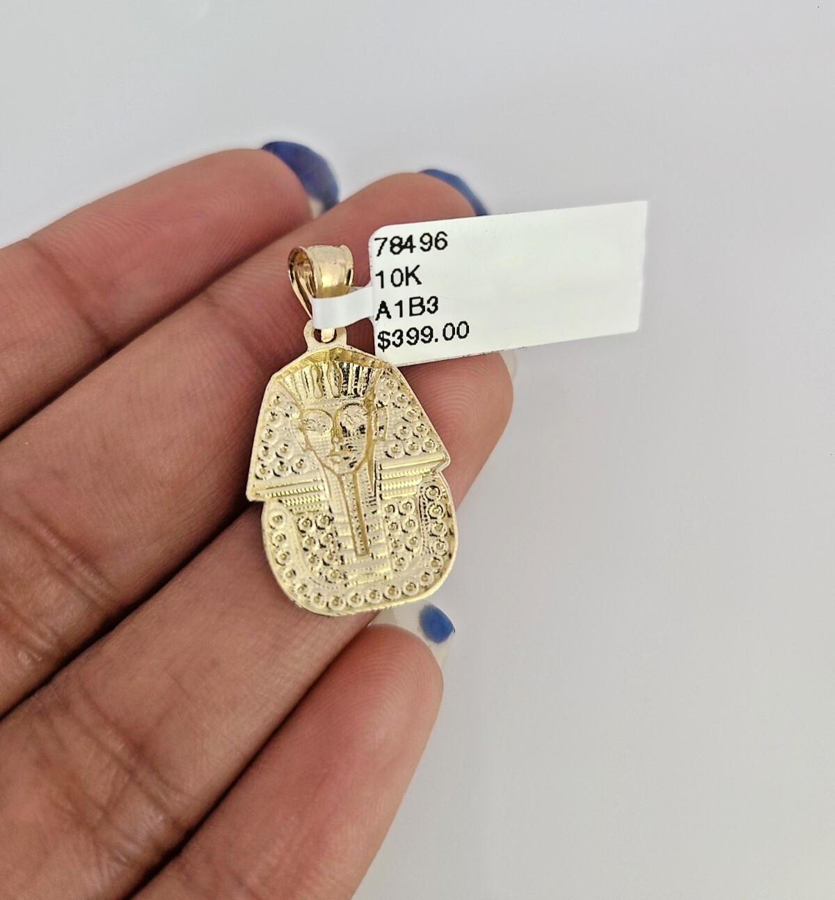 10k Gold Miami Cuban Chain Pharaoh Charm Pendant 3mm 18-28in Necklace Set