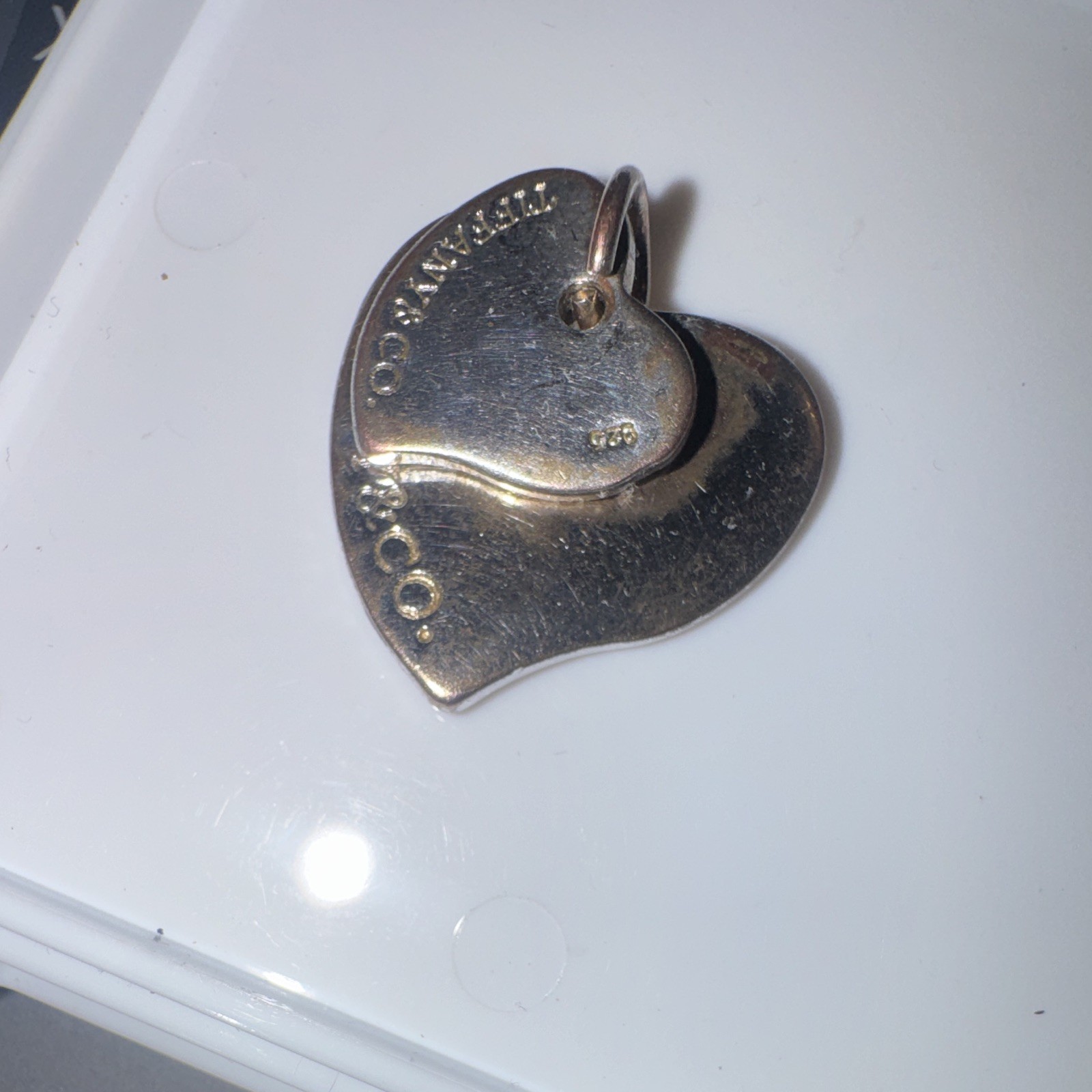 Tiffany & Co. Sterling Silver 925 Double Heart Charm Pendant Signed Engraved
