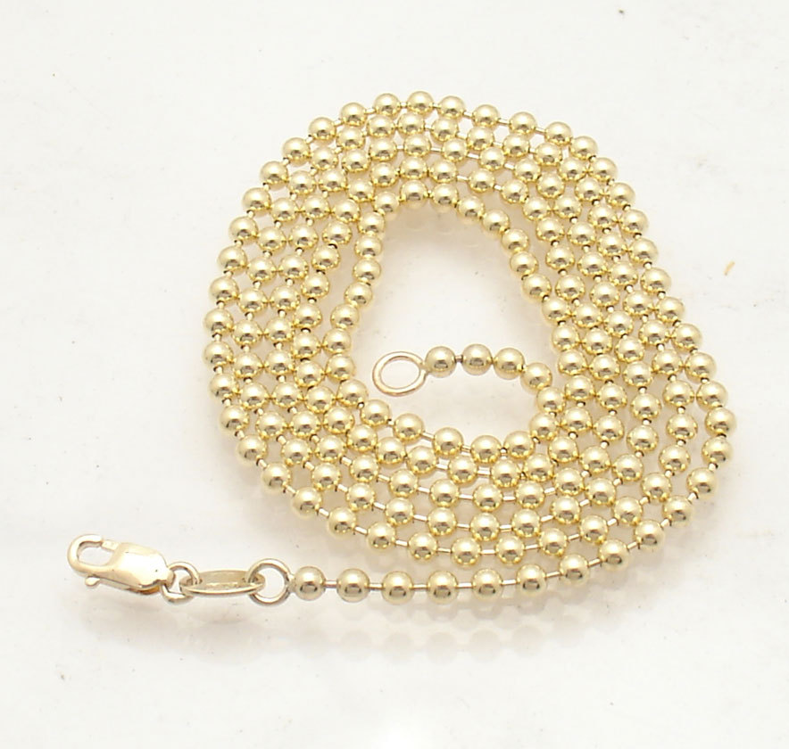 2.5mm All Shiny Round Bead Ball Chain Necklace REAL Solid 14K Yellow Gold