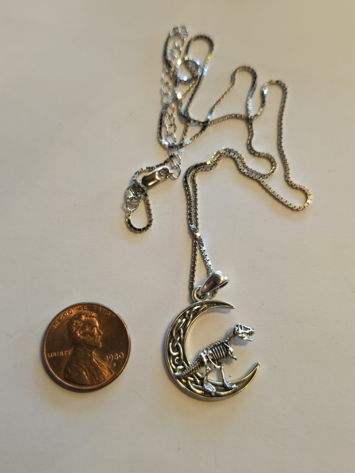 CULENDA Sterling Silver 925 Dinosaur Moon Pendant Box Chain Necklace