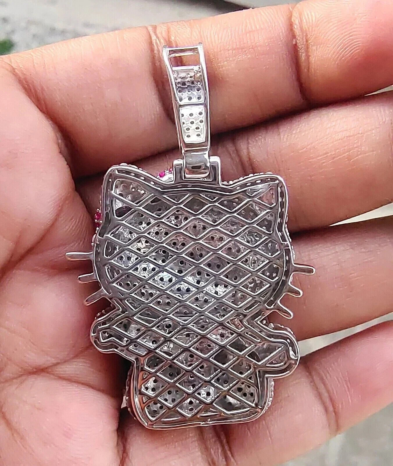 2Ct Round Lab Created Diamond Hello Kitty Cartoon Pendant 14K White Gold Plated