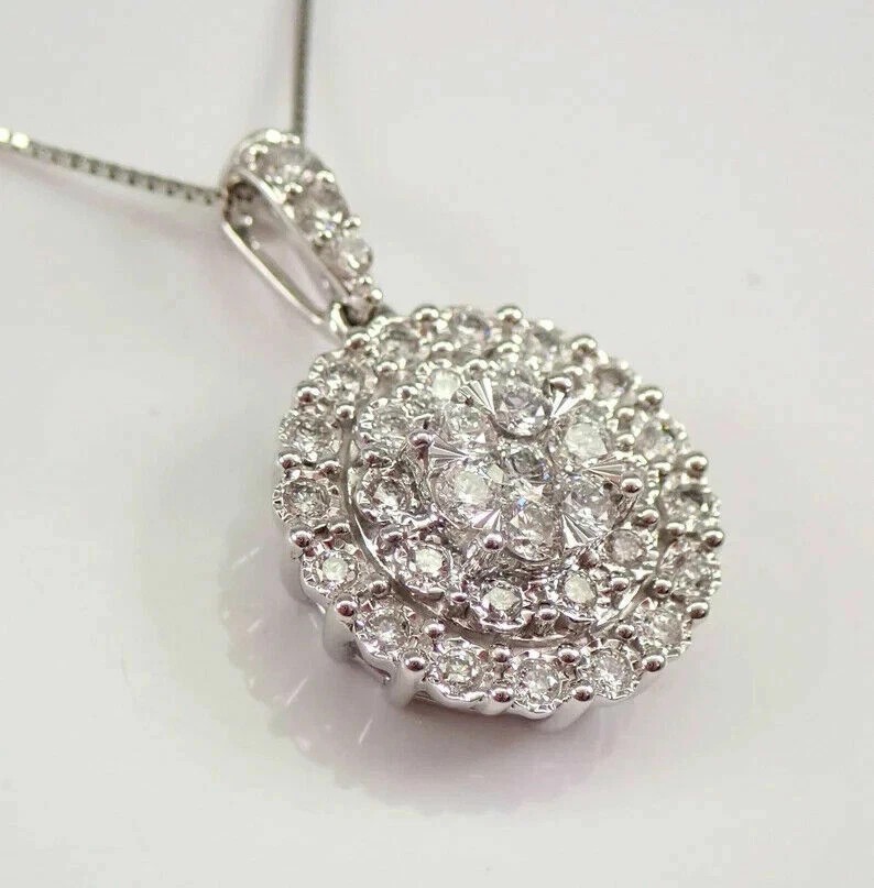 Moissanite Cluster Pendant Necklace 2.00CT Round Cut 14K White Gold Plated