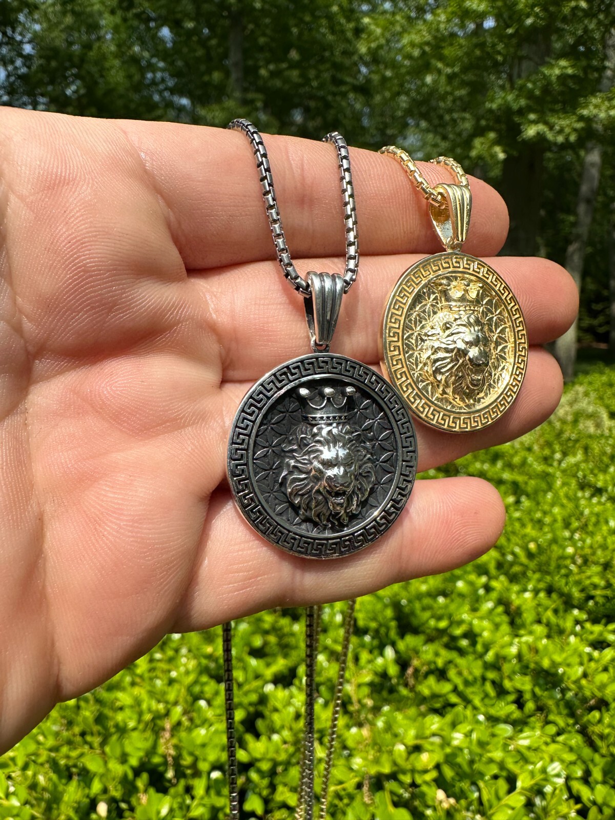 Real 925 Silver / 14k Gold Plated Lion King Of Jungle Medallion Pendant Necklace
