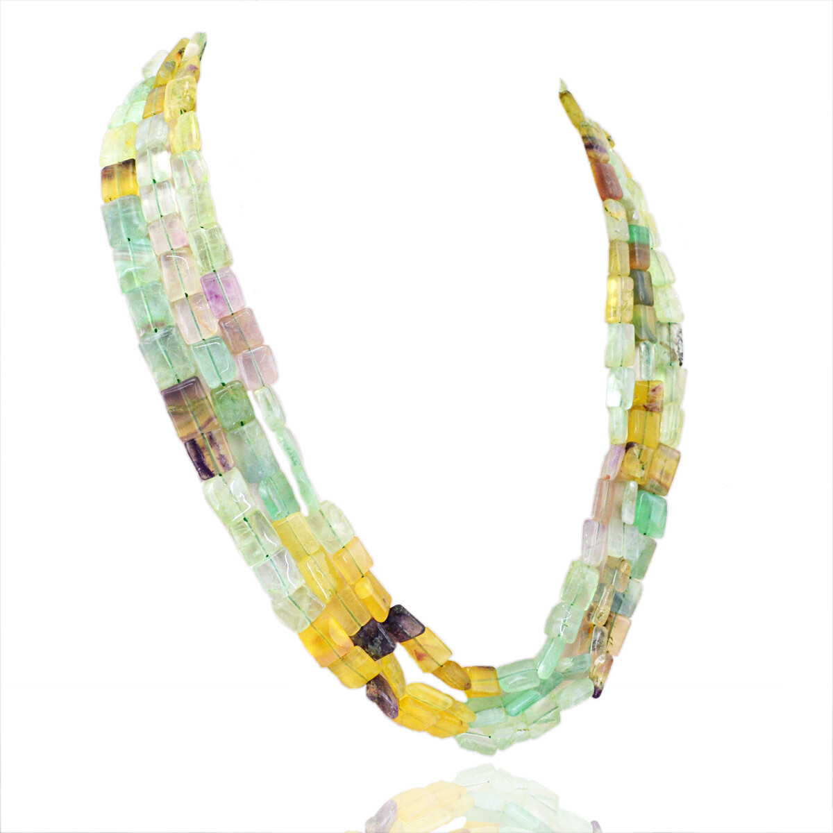 665.00 Cts Earth Mined 3 Strand Multicolor Fluorite Beads Necklace NK-49E301