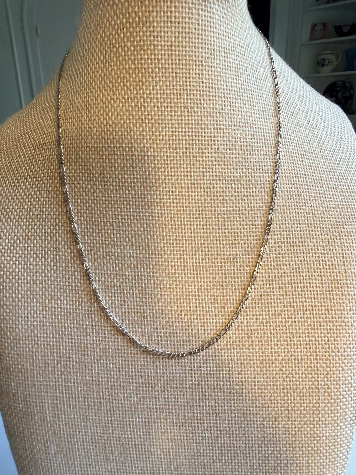 Sterling Silver Necklace. Figaro Link. 17.75in Long 1.8mm Wide. Item Ak