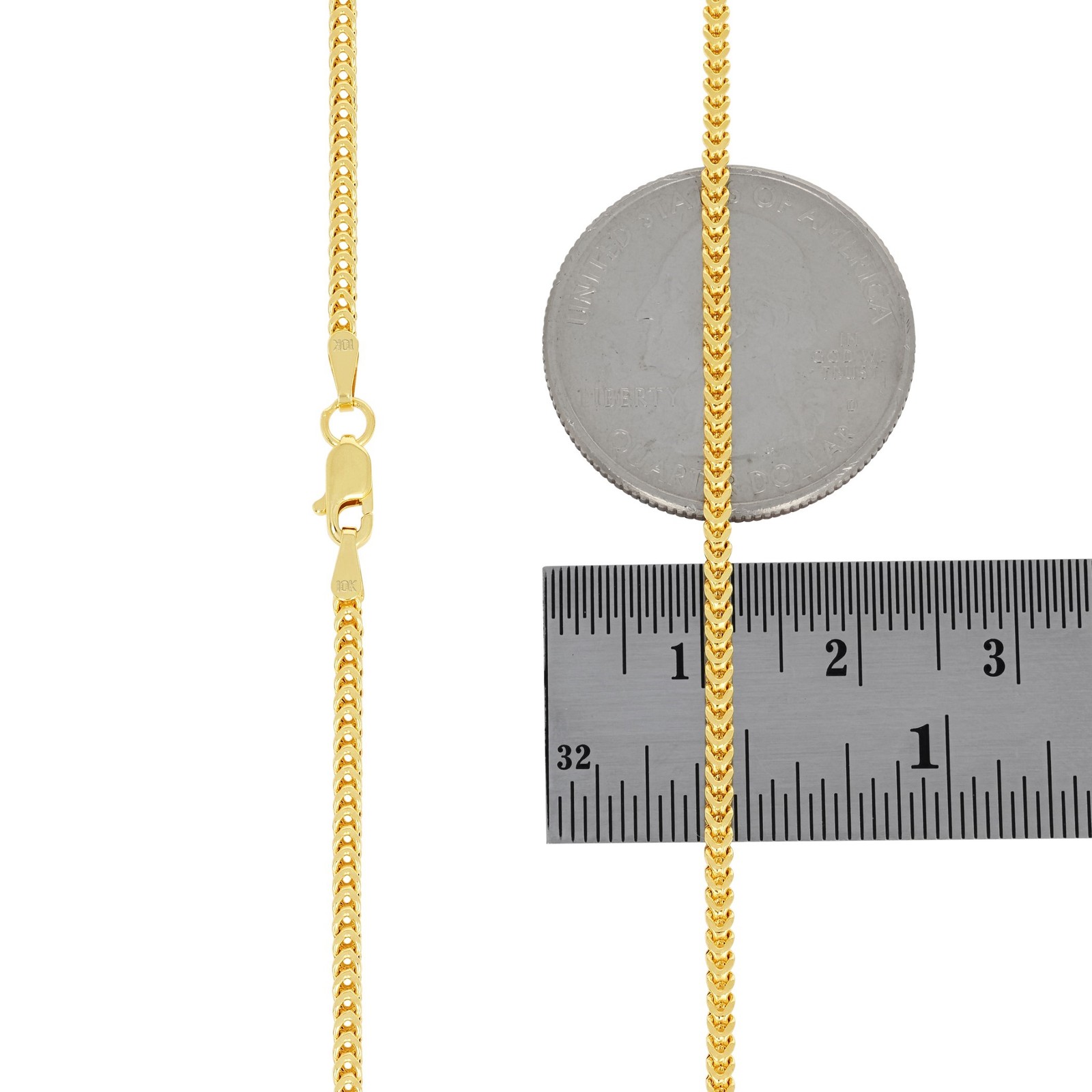 10K Yellow Gold 2mm Franco Box Wheat Foxtail Chain Necklace Mens Womens 16″- 30″