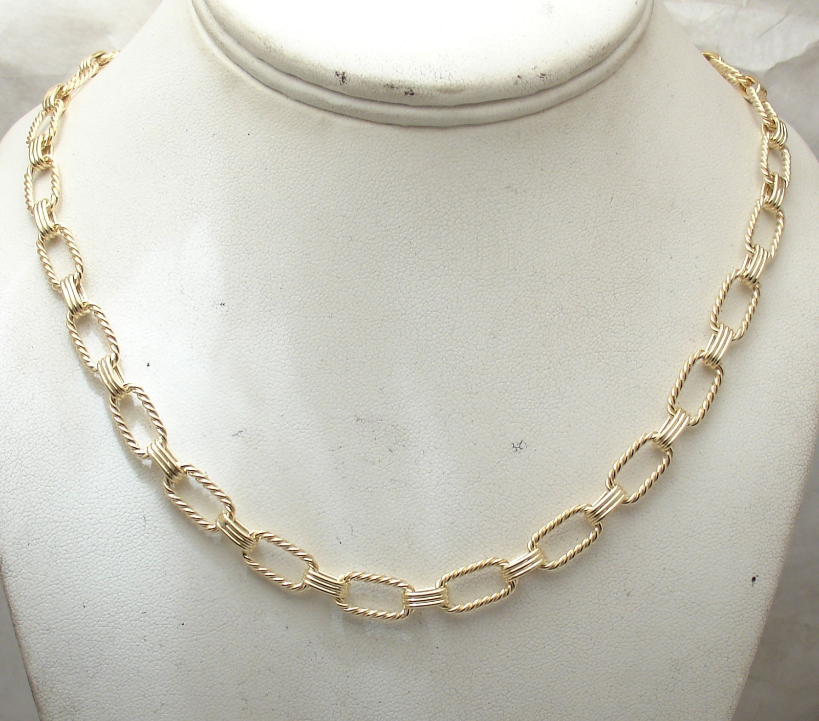 Technibond Twisted Oval Link Chain Necklace 14K Yellow Gold Plated Silver
