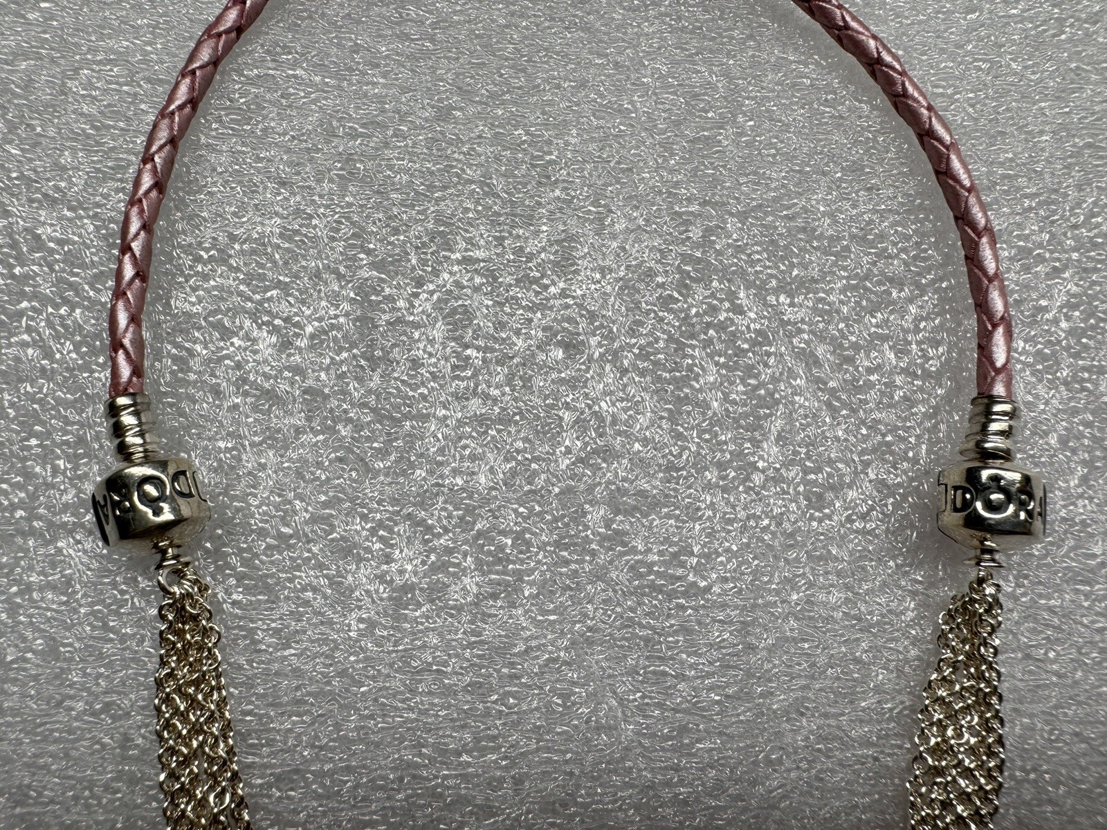 Pandora 15″ Pink Braided Leather Choker Chain Necklace Dangle Charm