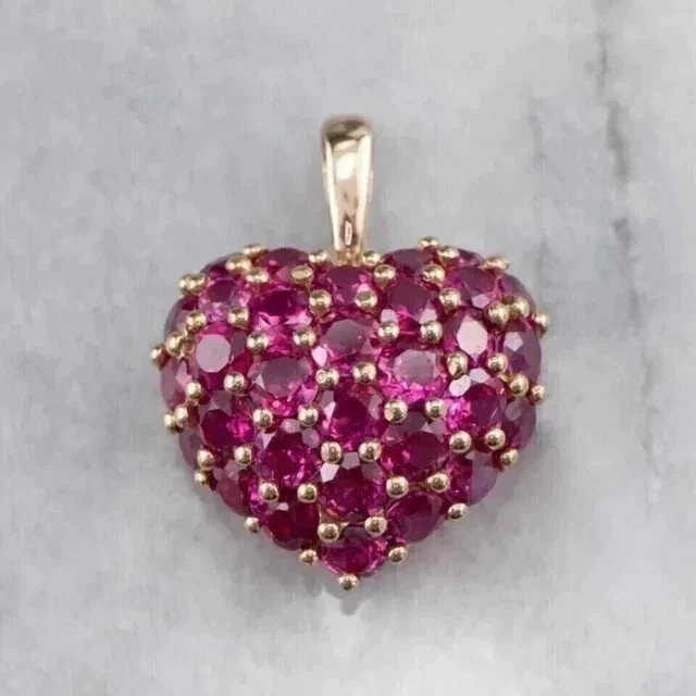 2.00Ct Round Cut Lab-Created Red Ruby Heart Shape Pendant 14K Rose Gold Plated