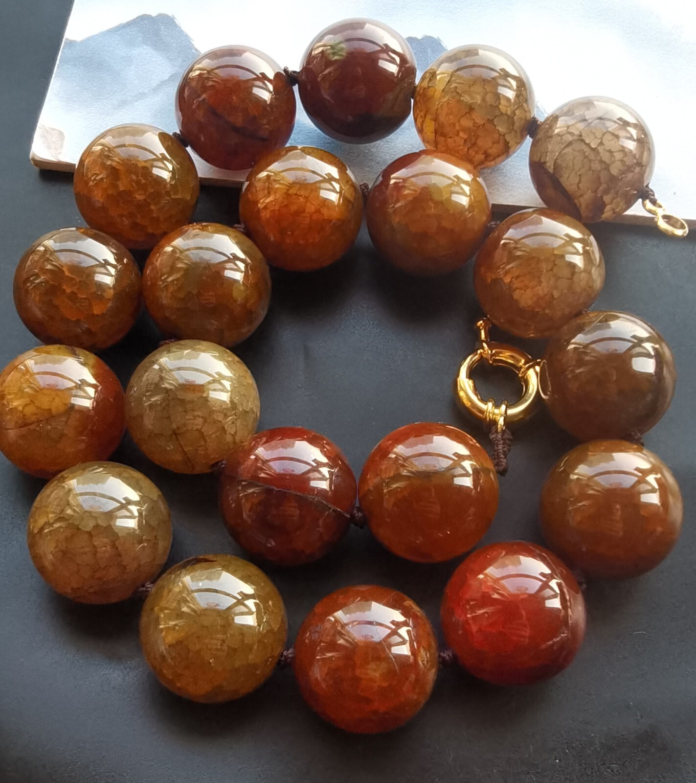 16mm/18mm/20mm Large Round, Brown dragon vein agate stone bead Necklace 16″-24″