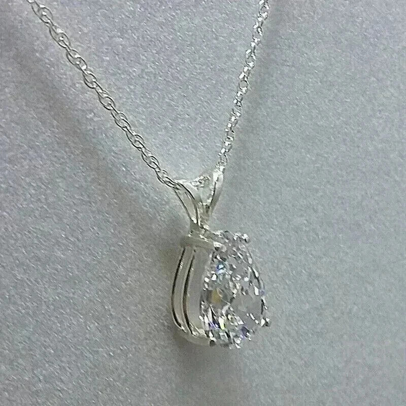 3Ct Pear Cut Lab-Created Diamond Women’s Pendant 14K White Gold Plated W/Chain