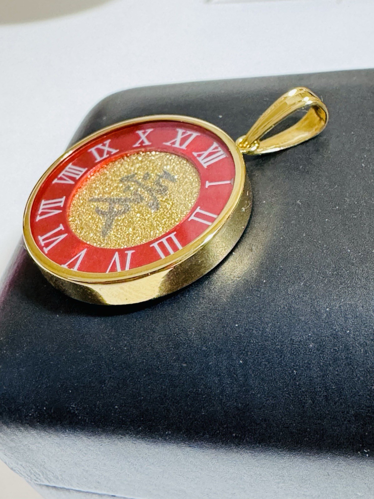 K18 Japan Real Gold Pendant Love Red & Gold 6.8g Reversible w/ Glass on Top
