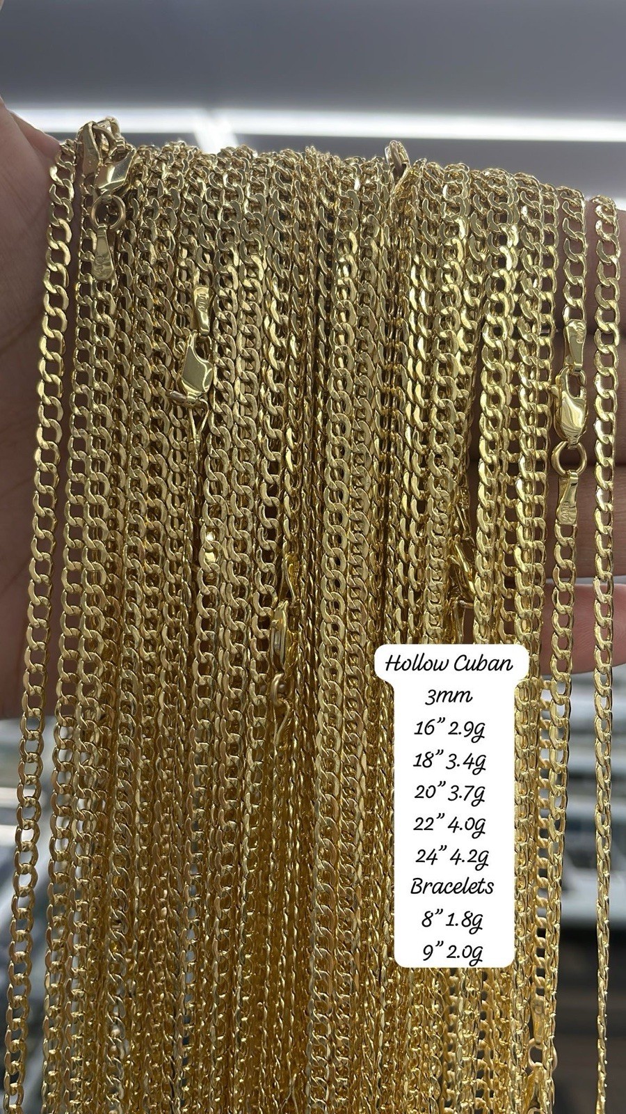 10K Yellow Gold 2mm-7.5mm Curb Cuban Chain Link Necklace or Bracelet 7″-30″